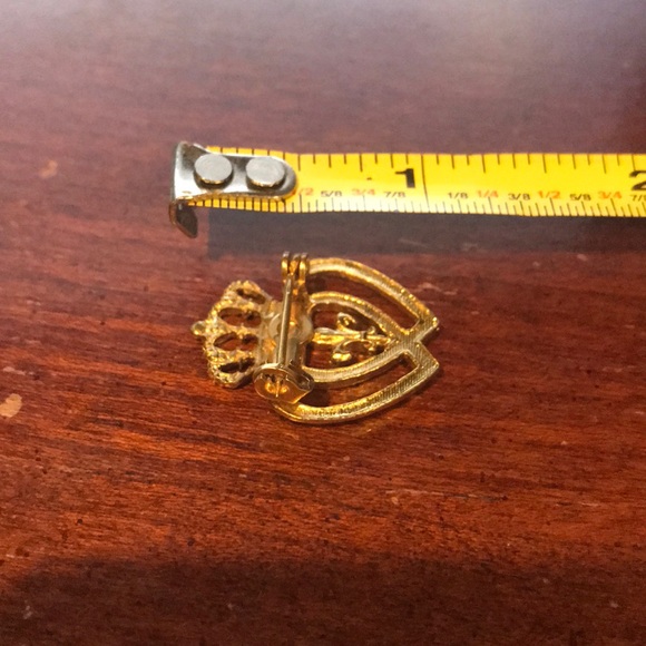 Vintage Crown Heart Fleur de Lis Pin - Picture 3 of 4